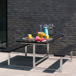 Bord bænkesæt Rustik Sort