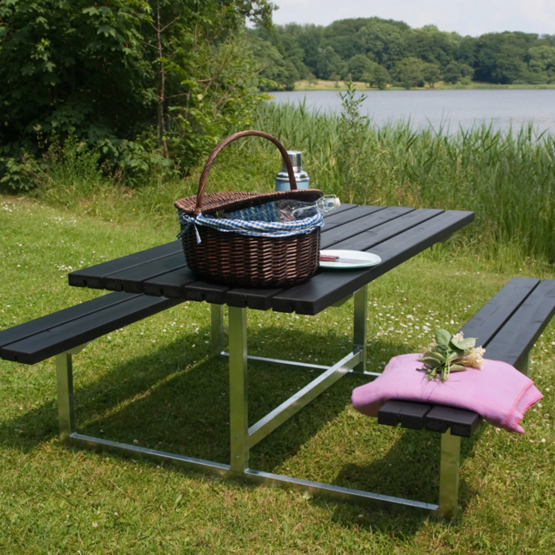 Bord bænkesæt Rustik Sort