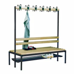 Dobbeltsidet bænk m/knagerække