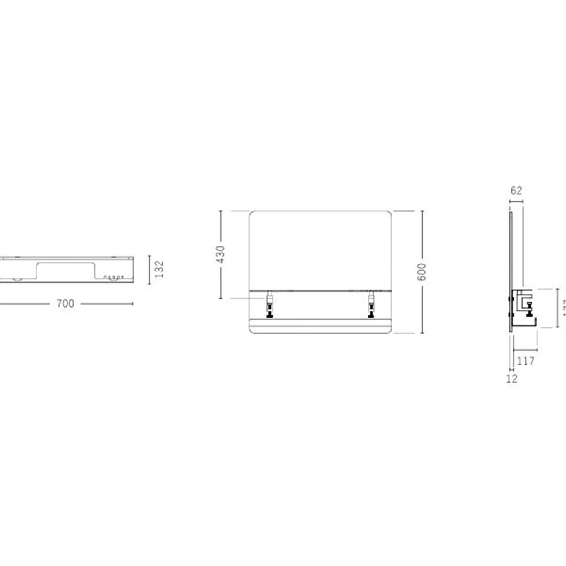 Frontskærm APTO Clamp 70x60h cm