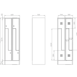Omklædningsskab - Z-formet 50 x 60 x 185h cm.
