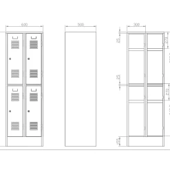 Omklædningsskab 2x2 rum 185x60x50d cm.