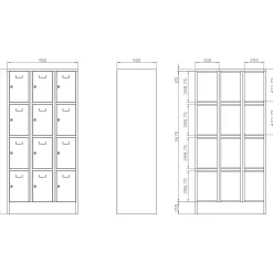 Personaleboks UniBox 3x4 rum. Lysegrå