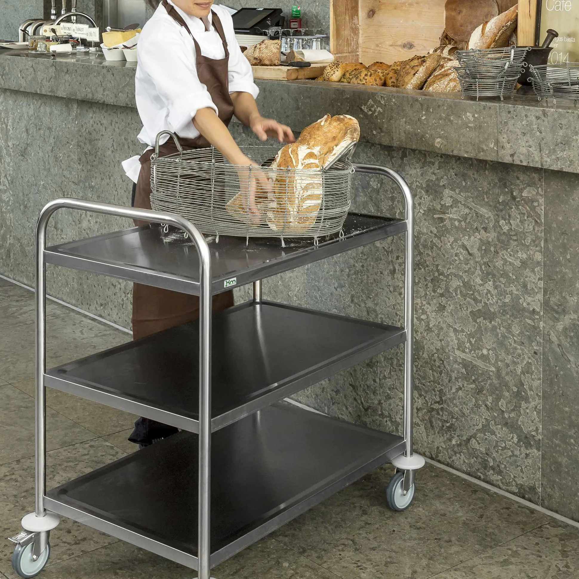 Rullebord 3 hylder, stor. Rustfri