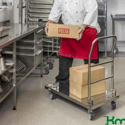 Rullebord lav plateauvogn, rustfri