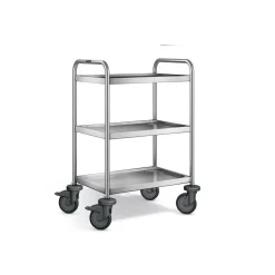 Rullebord m. 3 hylder, rustfri - Blanco