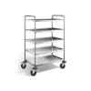 Rullebord m. 5 hylder, rustfri. Blanco