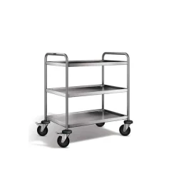 Rullebord m. 3 hylder, rustfri. Blanco.