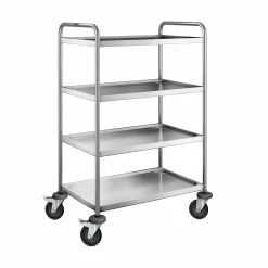 Rullebord m. 4 hylder, rustfri. Blanco