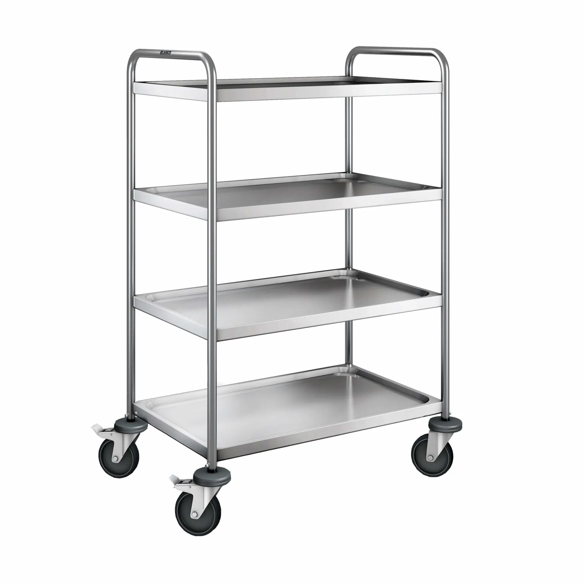 Rullebord m. 4 hylder, rustfri. Blanco