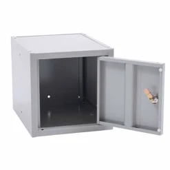 Smårumsskab i stål, lysegrå. Lavt.