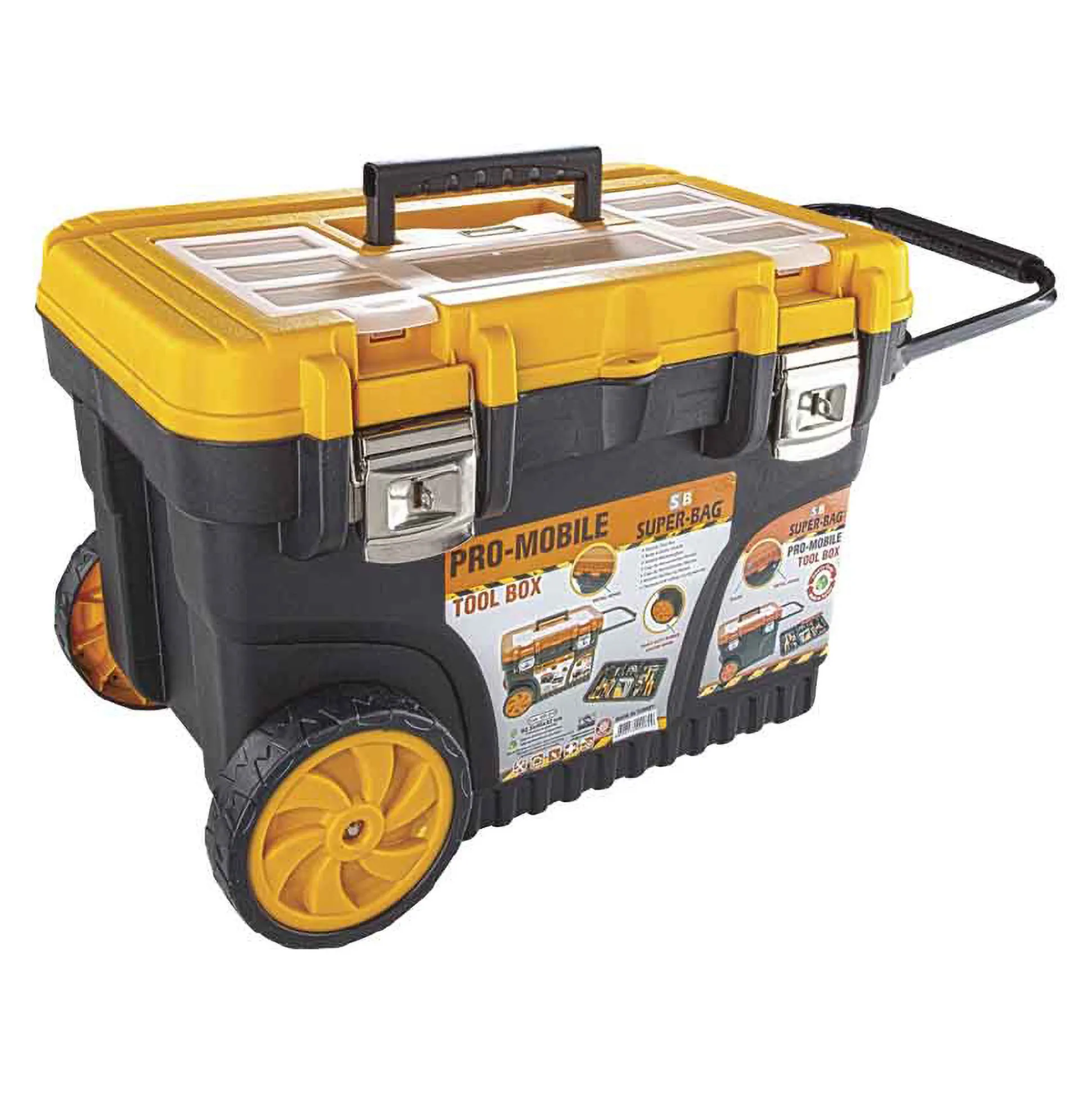 Værktøjskasse med hjul og håndtag