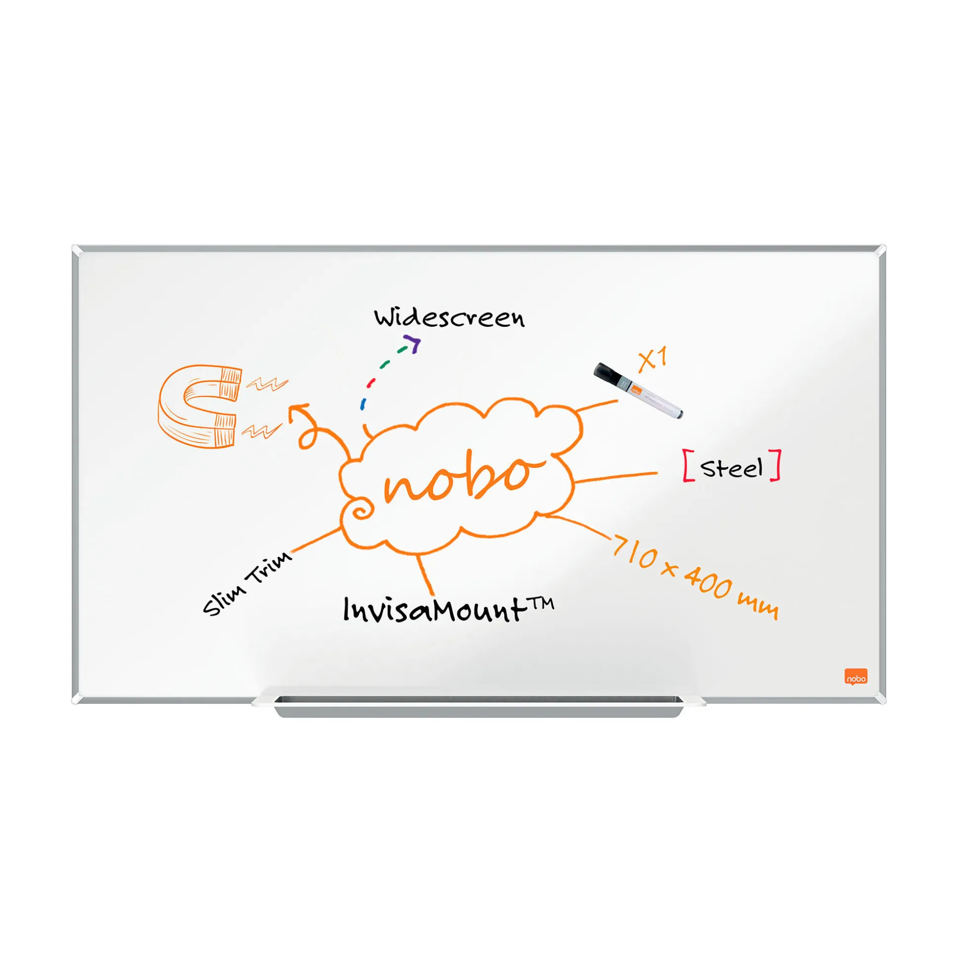 Widescreen whiteboard Nobo stål 71x40 cm